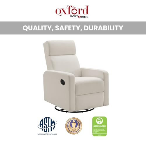 Oxford Baby Layton Manual Upholstered Glider Recliner Rocking Chair 360° Swivel for Nursery and Living Room – Cream