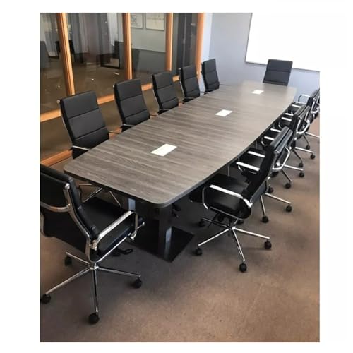 Thaweesuk Shop New Gray Finishes 12 ft Modern Executive Boat Shaped Wood Conference Table Dual Post Metal Legs Grommets Racetrack Silver 2 Power Data Modules Boardroom Room Meeting Business Furniture Generic