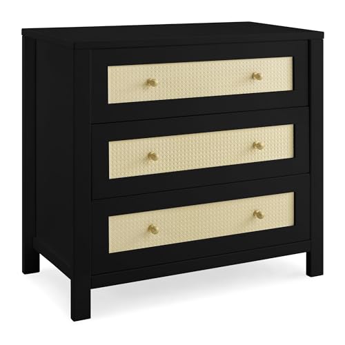 Simmons Kids Theo 3 Drawer Dresser with Changing Top and Interlocking Drawers, Black/Textured Almond Delta Children