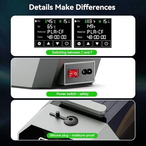 Creality Space PI Filament Dryer Box,One-Key Set for 12 3D Printer Filament Dehydrator with 48h Timer,45℃-70℃,360° PTC Heating Dry Box,Drying Faster Smarter Drier for 1.75/2.85mm PLA/ABS/TPU ENOMAKER