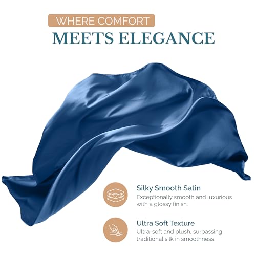Casa Platino Satin Sheets Twin Size - Smooth Twin Sheets with 15 Inch Deep Pocket Fit, Makes for a Cool Nights Sleep, Great for Hot Sleepers, Helps with Hair Protection, Wrinkle-Resistant - Dark Blue Casa Platino