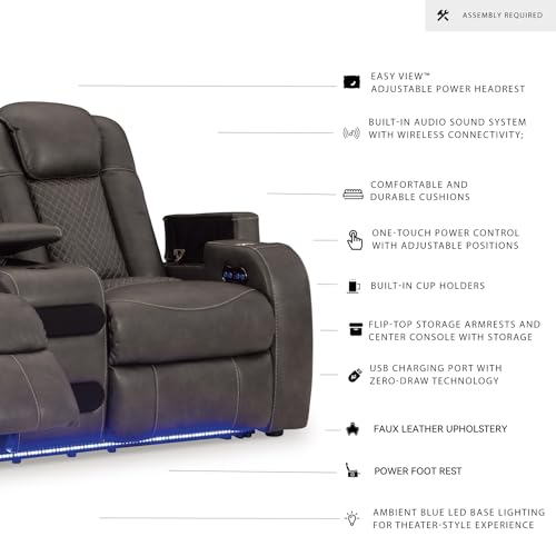 Signature Design by Ashley Fyne-Dyme Contemporary Power Reclining Loveseat with Console, USB Charging Ports and Adjustable Headrest, Gray Signature Design by Ashley