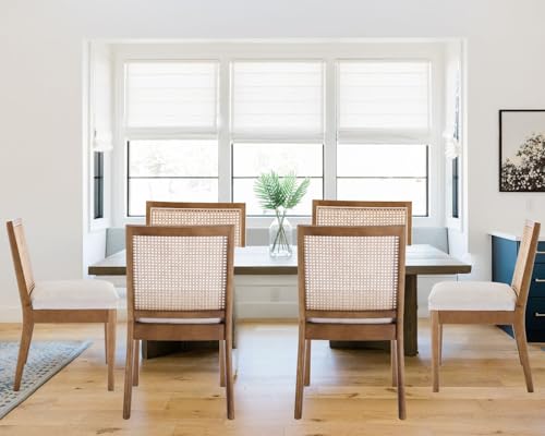 HNY LIVINOVA Farmhouse Rattan Dining Chairs Set of 6, Mid Century Modern Kitchen & Dining Room Chairs, Cane Upholstered Kitchen Chairs Side Chairs with Natural Hardwood Frame, Beige HNY