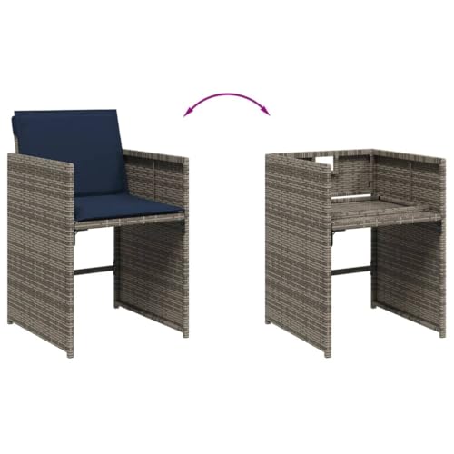 vidaXL 11-Piece Patio Dining Set with Cushions – PE Rattan, Powder-Coated Steel, Acacia Wood, Navy Blue Cushions, Gray/Brown, Space-Saving for Outdoor, Garden, Backyard Use vidaXL