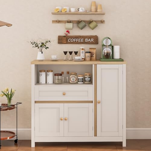 Viaozutis Storage Cabinet with Doors and Drawers,Kitchen Storage Cabinets,with Drawer and Adjustable Shelf(White) Viaozutis