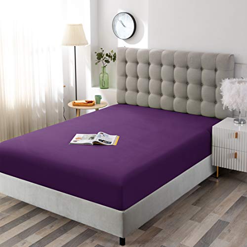Sfoothome Fitted Bottom Sheet for Mattress, Single Twin Size Purple Microfiber Fitted Sheet with Deep Pocket Sfoothome