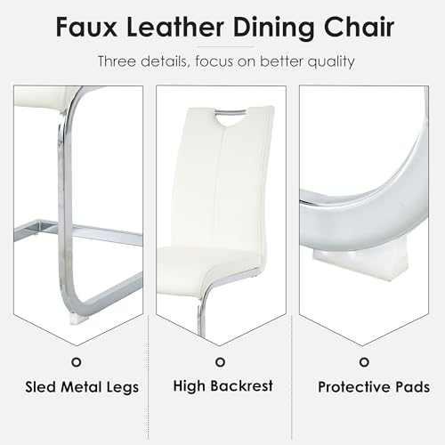 RGZ Modern Oval Dining Table Set for 6, 71" Cream White Kitchen Table with Ripple Legs & 6 White Silver Faux Leather Chairs, Easy to Clean Dinner Table Set for Office, Home, Dining Room RGZ