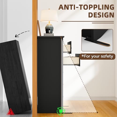 YESHOMY Tall Dresser for Bedroom with 5 Drawers, Modern Chest of Drawers, Wooden Dressers, TV Stand for Living Room,Closet, Hallway (Black)