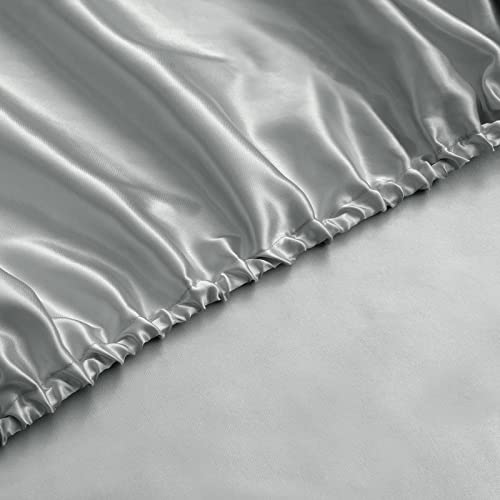 P Pothuiny Satin Fitted Sheet Full Size, 1 Single Fitted Sheet Only, Extra Soft Deep Pocket Bottom Bed Sheets Mattress Cover Fits 12" to 16", Wrinkle Free, Fully Elasticized (Silver Grey) P Pothuiny