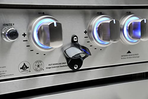 Mont Alpi MAi400-DFC 32-Inch 4-Burner 78000 BTU Deluxe Stainless Steel Gas Outdoor Kitchen Bar Barbecue Island Grill w/Infrared Side Burner + Wine Cooler Compact Refrigerator + Rotisserie Kit Mont Alpi