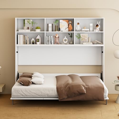 FAVSH Twin Size Flipping Murphy Bed Cabinet with Shelf Storage, Modern Hideaway Beds, Wall Bedframe for Bedroom,Space-Saving, Noise Free, White FAVSH