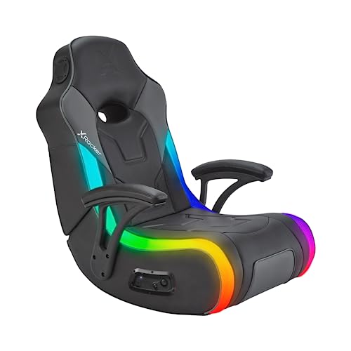 X Rocker G-Force RGB LED Video Gaming Floor Chair with Armrests, Built-In Audio via Wireless Bluetooth, Foldable, Vegan Leather, 250 lbs Max, Black X Rocker