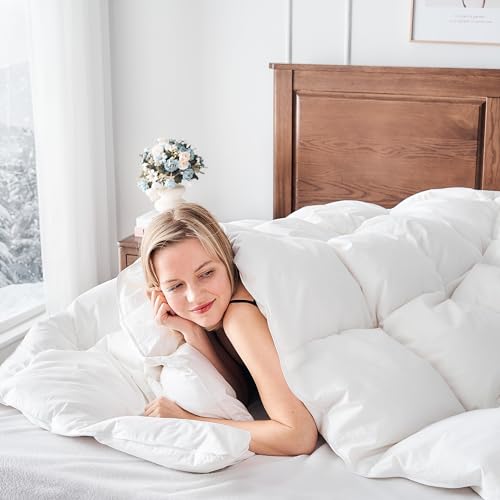 DownAero™ Feather Down Comforter 100% Cotton, High Fill Power Medium Warmth for All Season Duvet Insert, California King Comforter White DownAero
