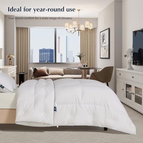 Pacific Coast Twin Comforter Filled with White Goose Down Bed Comforter, Fluffy All Season Luxury Hotel White Duvet Insert with 8 Loops, 68"x90" Pacific Coast