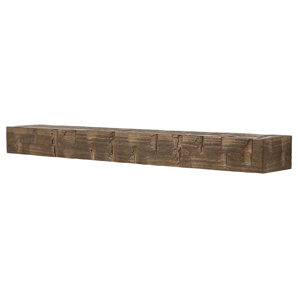 Country Living Wood Fireplace Mantel Shelf - Bodie 60 Inch Mocha Finish | Rustic Hand-Hewn and Distressed Pine Beam with Worn, Reclaimed Log Look; for Fireplaces, Hearths & Décor Country Living