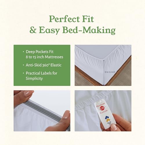 California Design Den Full Sheet Set - Soft 100% Organic Cotton Sheets with Deep Pockets, Crisp Percale, Breathable and Durable Bedding Set - White California Design Den