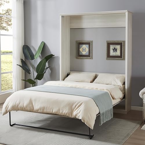 Harper & Bright Designs Queen Size Murphy Bed Frame, Wood Wall Bed Cabinet Bed Queen, Foldable Platform Bed for Guest-Room, Home, Office, No Box Spring Needed, Rustic White Harper & Bright Designs