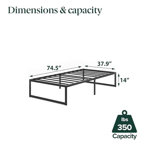ZINUS ABEL 14 Inch Platform Bed Frame, Steel Slat Support, Easy Assembly, No Box Spring Needed, Eco Friendly WonderBox(TM) Packaging, Black, Twin ZINUS