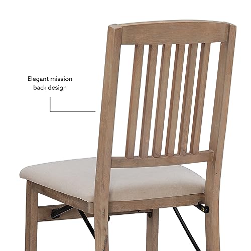 Linon Keira Wooden Folding Chair Upholstered Seat and Mission Back Set of 2, Dining Height, Rustic Natural & Beige Linon