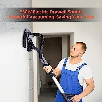 Drywall Sander, 750W Electric Drywall Sander with Vacuum Dust Collection 7 Variable Speed 900-1800 RPM with LED Light, 14 Pcs Sanding Discs, Extendable & Foldable Handle CHEINAUTO