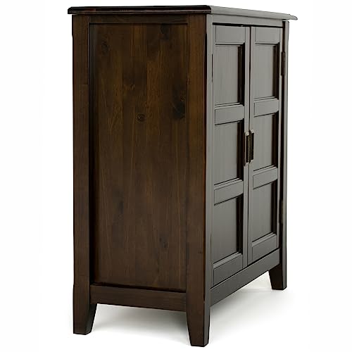 SIMPLIHOME Burlington SOLID WOOD 30 inch Wide Transitional Low Storage Cabinet in Mahogany Brown for the Living Room, Entryway and Family Room SIMPLIHOME