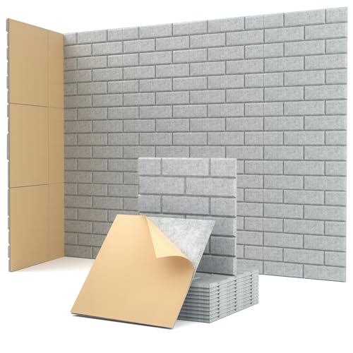 Soundproof Wall Panels Self-Adhesive Acoustic Panels Sound Absorbing Panels 12 Pack Noise Cancelling Wall Panels Brick Soundproof Adhesive Panels For Wall Decoration, Acoustic Treatment 12"×12"×0.4" Soundsbay