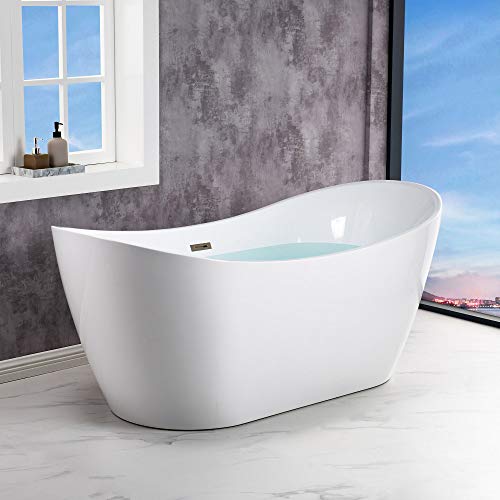 WOODBRIDGE 67" Acrylic Freestanding Bathtub Contemporary Soaking Tub with Brushed Nickel Overflow Overflow and Drain,White,B0010-BN WOODBRIDGE