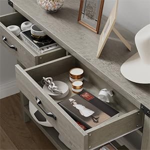 CABIHOME Farmhouse Entryway Table, Wooden Console Table with Drawers, 2 Tier Sofa Table with Storage, Console Table for Entryway, Living Room, Hallway, Foyer-Grey CABIHOME