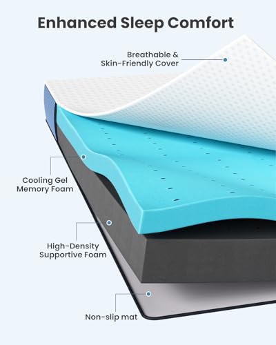 PERLECARE 3 Inch Firm Mattress Topper Full Size, Cooling Gel-Infused & Bamboo Charcoal Memory Foam Bed Topper for Pressure Relief, High-Density Mattress Pad with Removable Cover PERLECARE