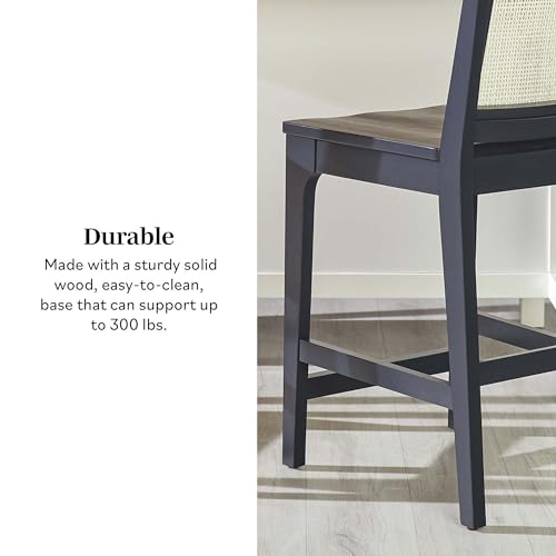 Walker Edison 2-Piece Boho Rattan Back Solid Wood Counter Stool, Set of 2, Black Walker Edison