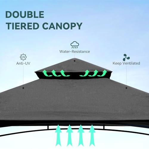 Grill Gazebo 8'x 5' Outdoor Grill Canopy BBQ Gazebo w/Air Vent, Barbecue Gazebo Canopy with 7 Hook Tools for Patio Backyard Barbecue Picnic, Black FUNG YARD