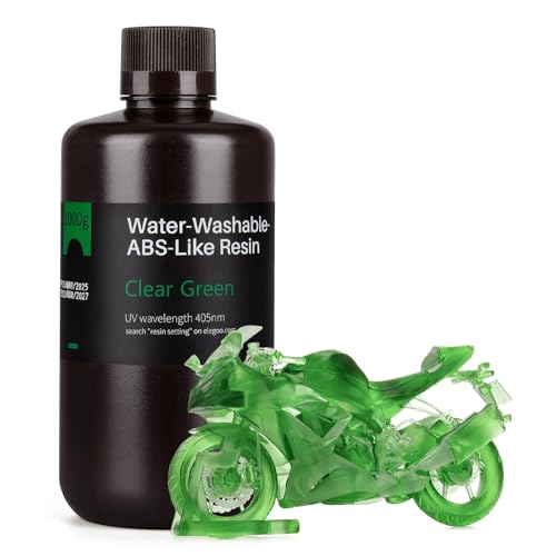 ELEGOO Water Washable ABS-Like 3D Printer Resin, High Durability and Toughness, Low Odor, Wide Compatibility for Mars Saturn Jupiter MSLA DLP LCD Impresora, Clear Green 1000g