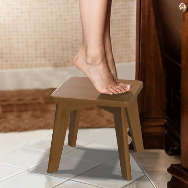 Step Stool Kitchen Bathroom Bedroom for Kids and Adults Wooden Foot Rest Stools Sturdy Bamboo Wood One Small Stool 10 inch Bamsanritz