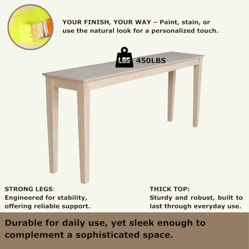 International Concepts Shaker Console Table, 72-Inch Long, Solid Parawood, Unfinished IC INTERNATIONAL CONCEPTS