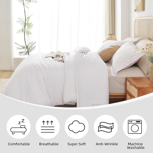 Whitney Home Textile White Duvet Cover Set Twin Size - 2 Piece Luxury Soft Cooling Duvet Cover with Zipper Closure and Pillow Sham, Breathable Washed Brushed Microfiber, Comforter Not Included Whitney Home Textile