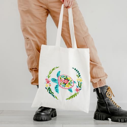 Nuberlic Canvas Tote Bag Embroidery Kit for Beginners Adults -Cross Stitch Kits Needlepoint with Sea Turtles Pattern Bag Reusable Eco-Friendly Shopping Bag