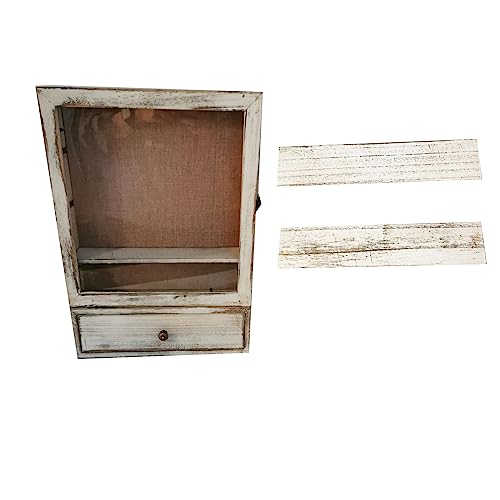 LITAITAI 12 x17inch Shadow Box Frame with Shelves,1 Drawer 3 Removable Shelfs–Wooden Acrylic Display Cases, Wall Mount Keepsake Box,Shadow Box with LITAITAI