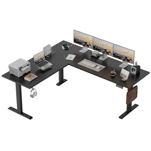 Mericonia 75 x 61 Inch Large L-Shaped Standing Desk with Cable Management, Electric Adjustable Computer Desk, Corner Stand Up Desk for Home Office Work, Black Mericonia
