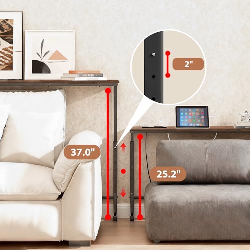 Keelian 70 inch Narrow Console Table with Outlet,Adjustable Height(25"-37") Behind Sofa Table,Couch Behind Table Skinny,Couch Shelf with Charging Station,Long Entryway Tables for Living Room,Brown Keelian