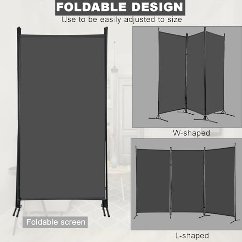 PayLessHere 3-Panel Folding Privacy Screen, 6 Ft Portable Room Divider for Separating Spaces,102" W x 70" H Freestanding Partition Room Panel,Grey PayLessHere