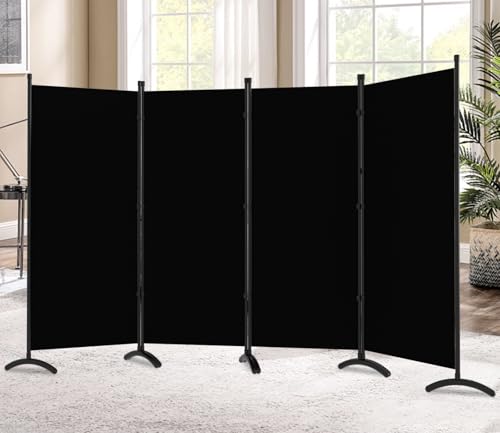 Room Divider-Folding Privacy Screens, 6 ft Partition Room Dividers Wall for Separation, Home, Office, Classroom, Studio (Black, 4 Panel) Grezone