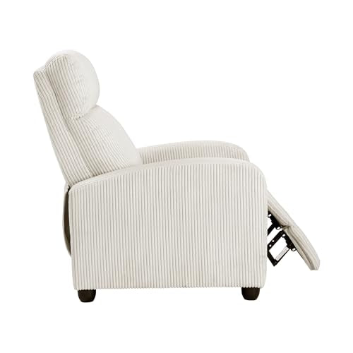 Lexicon Corduroy Pushback Recliner Chair Armchair Push Back Recliner, Solid Wood Frame and Metal Base, Easy Assembly Small Soft Single Sofa Accent Chair for Living Room/Office/Apartment, Beige