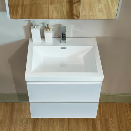 WOODBRIDGE 23-5/8 in. W x 19-5/8 in. D Wall Mounted Floating Vanity in Glossy White with Resin Composite Vanity Top in Glossy White WOODBRIDGE