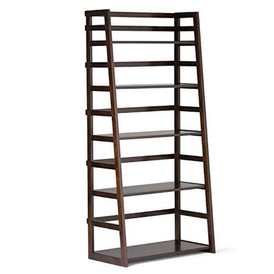 SIMPLIHOME Acadian SOLID WOOD 30 Inch Transitional Ladder Shelf Bookcase in Brunette Brown, For the Living Room, Study Room and Office