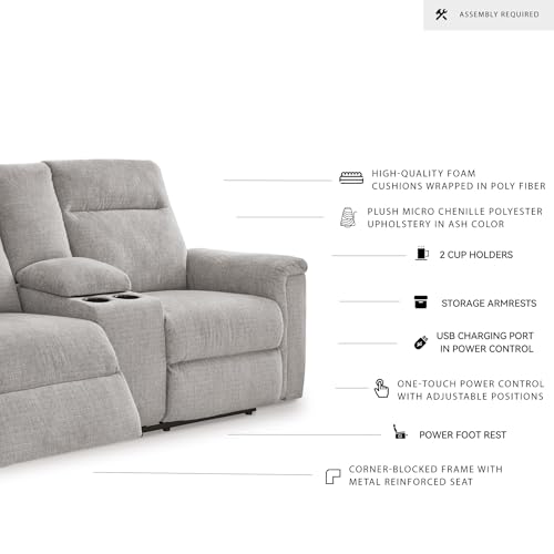 Signature Design by Ashley Barnsana Minimalist Power Reclining Loveseat with Console and USB Charging Ports, Light Gray Signature Design by Ashley