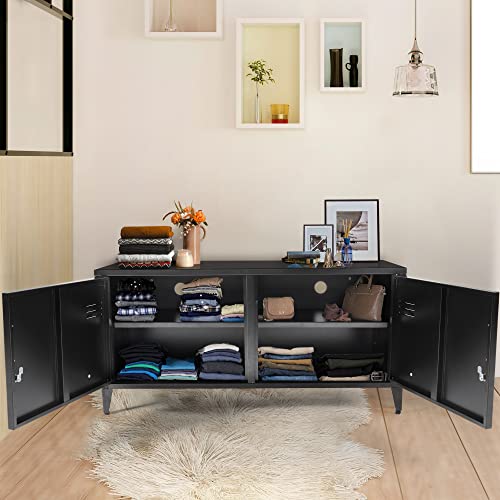HOPUBUY Metal Storage Cabinet, Black Locker Cabinet with 2 Doors, Steel Storage Cabinet with Removable Shelves for Bedroom Home, Garage, Office HOPUBUY
