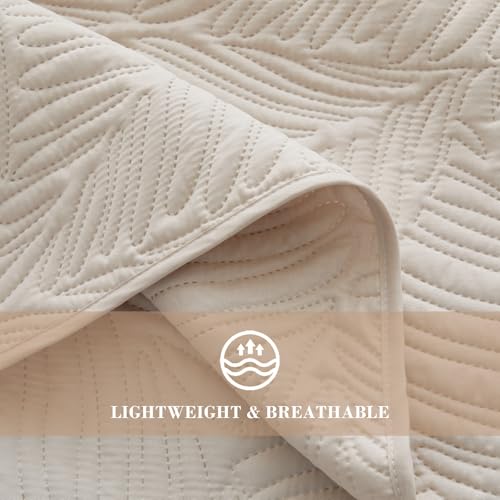 Exclusivo Mezcla Twin Quilt Bedding Set, Lightweight Brich Beige Quilts Twin Size for All Seasons, Soft Microfiber Bedspreads Coverlets Bed Cover with Leaf Pattern, 2 Piece Exclusivo Mezcla
