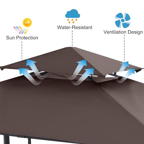Grill Gazebo Canopy Replacement - ABCCANOPY 5x8 Double Tiered BBQ Canopy Top Cover, Outdoor Grill Tent Roof for #L-GG001PST-F (Brown) ABCCANOPY