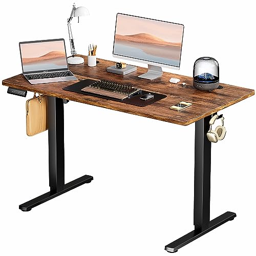 Smug Adjustable Height Standing Desk 48 Inch Electric Sit Stand Up Down Computer Table Ergonomic Rising Modern Lift Motorized Gaming Desktop Workstation for Work Home Office - Rustic Brown SMUG