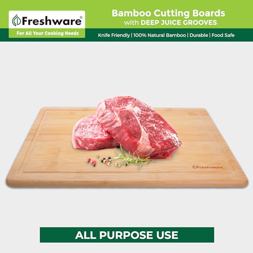 Freshware 24 Inch 3XL Bamboo Cutting Boards for Kitchen, Stove Top Butcher Block, Extra Large Wooden Carving Board for Meat, Veggies, Charcuterie Board with Deep Juice Grooves (3XL, 24x18") Freshware